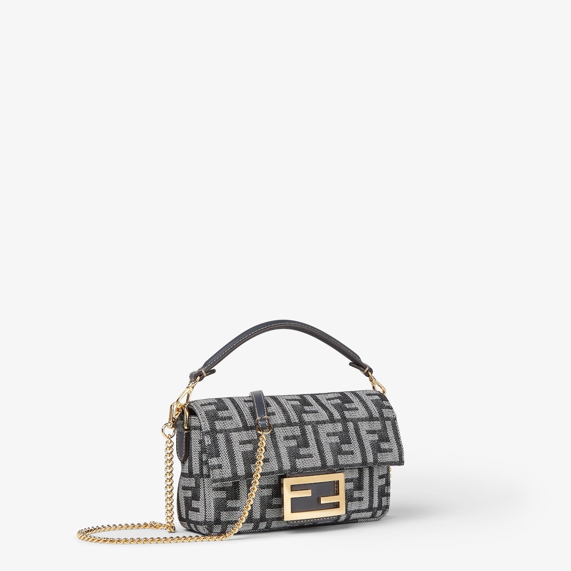 FENDI Baguette® Mini Dark blue denim-effect FF jacquard bag - Image 3